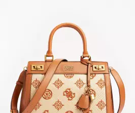 Bolso de mano Guess Katey marrón frontal